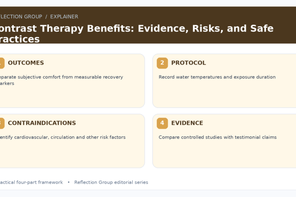 Contrast Therapy Benefits: Evidence, Risks, and Safe Practices four-part infographic