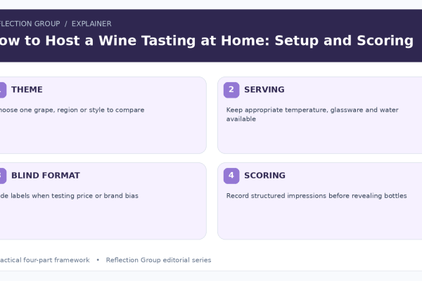 How to Host a Wine Tasting at Home: Setup and Scoring four-part infographic