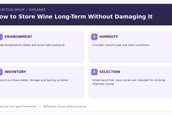 How to Store Wine Long-Term Without Damaging It four-part infographic